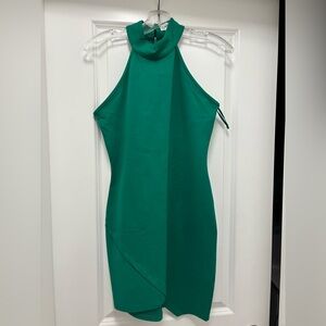 superdown Teal One-Shoulder Halter Dress